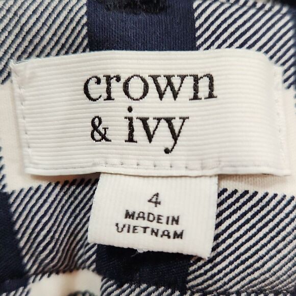 ☔️🩵NWT Crown & Ivy Blue & White Checkered Cropped Ankle Pants Size 4 - Picture 9 of 11